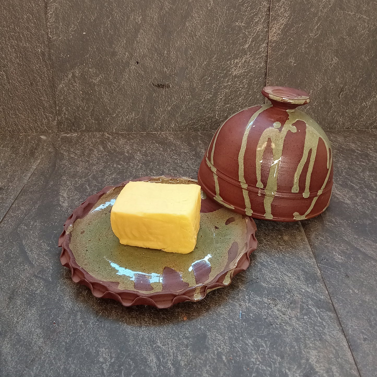 Green and Terracotta cheese/butter cloche