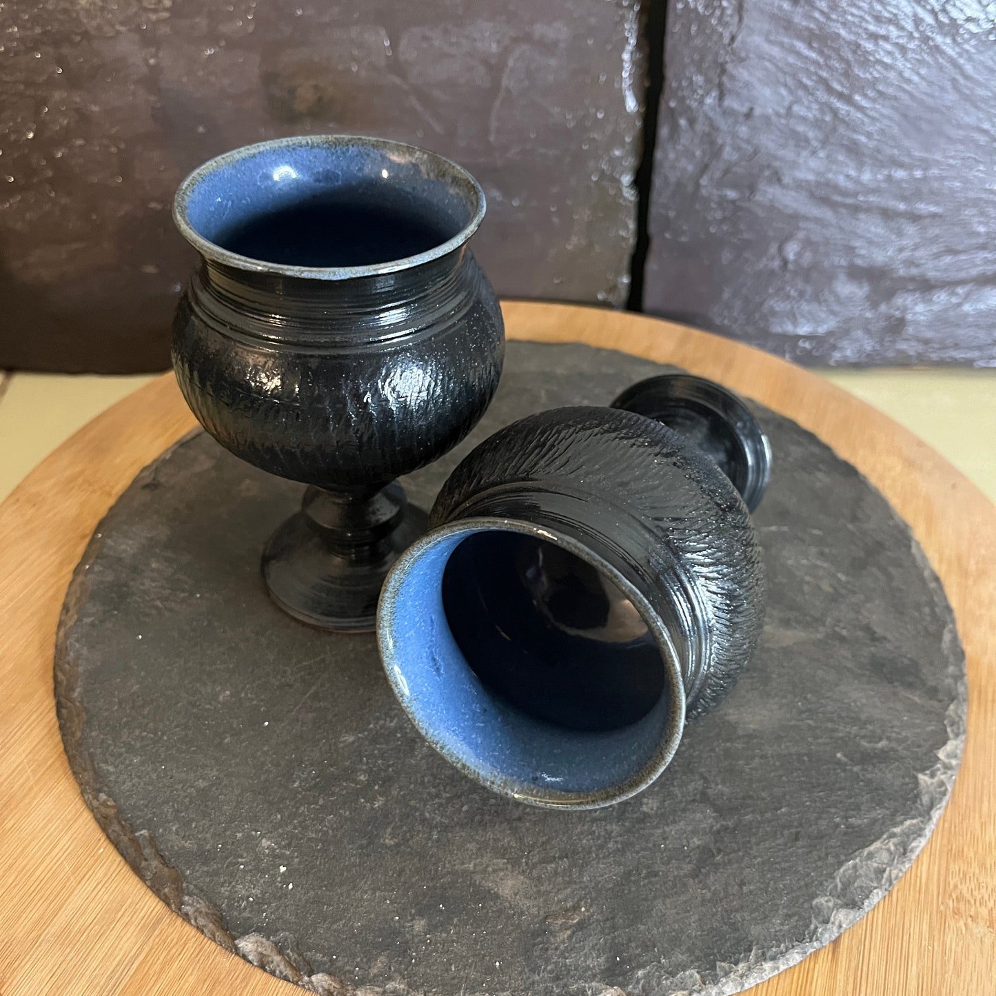 Wine Decanter and Goblets. Roman black and blue.