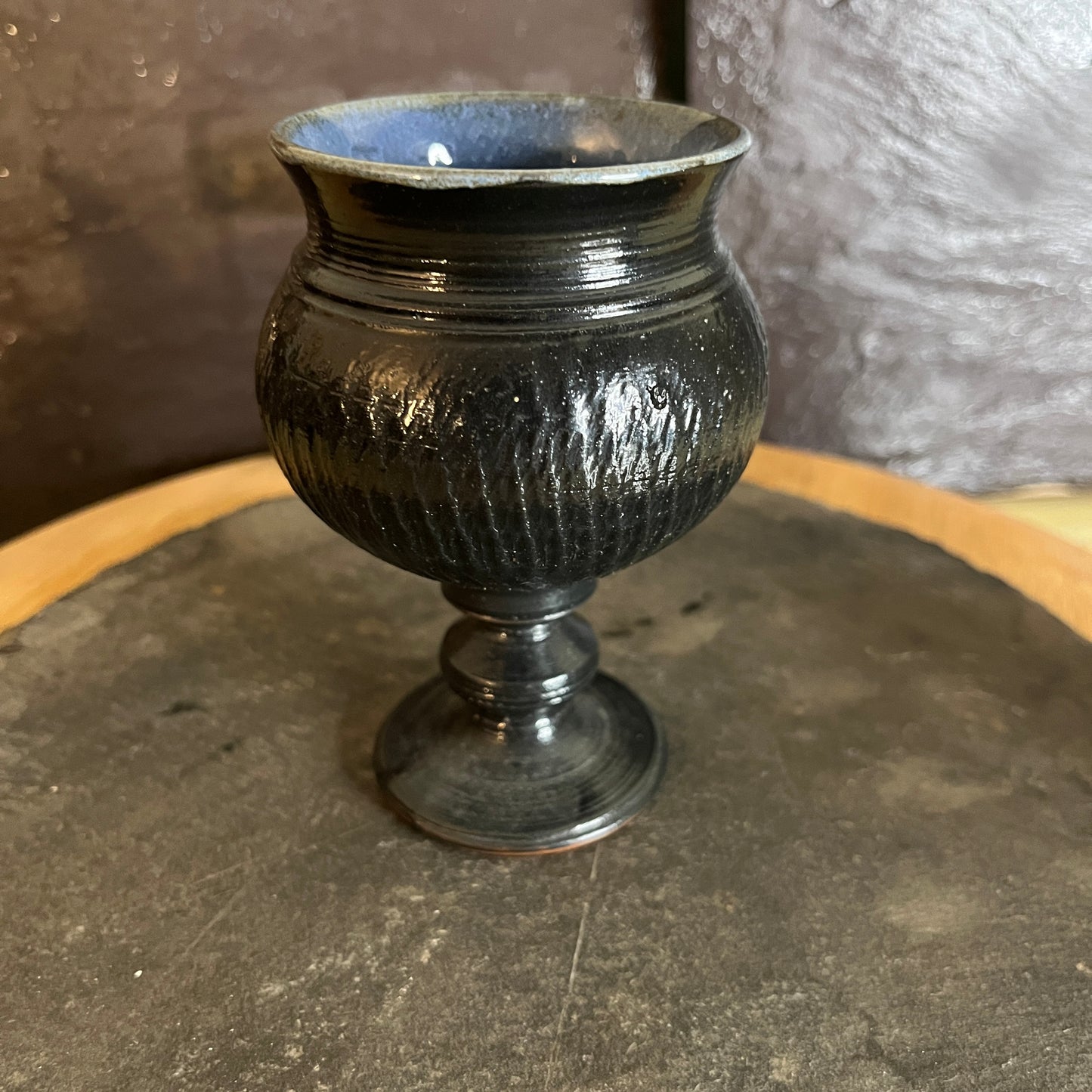 Wine Decanter and Goblets. Roman black and blue.